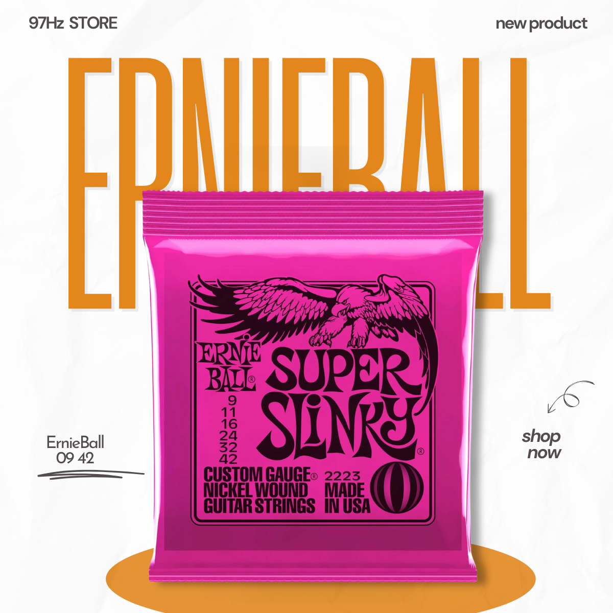 Dây đàn Ernie Ball Super Slinky Nickel Wound Electric Guitar Strings, 9-42