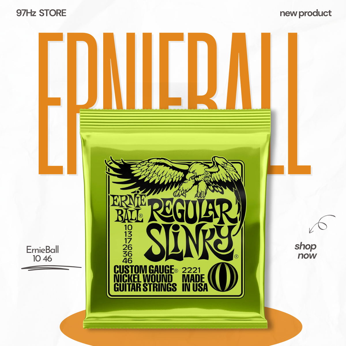Dây đàn Ernie Ball Regular Slinky Nickel Wound Electric Guitar Strings, 10-46