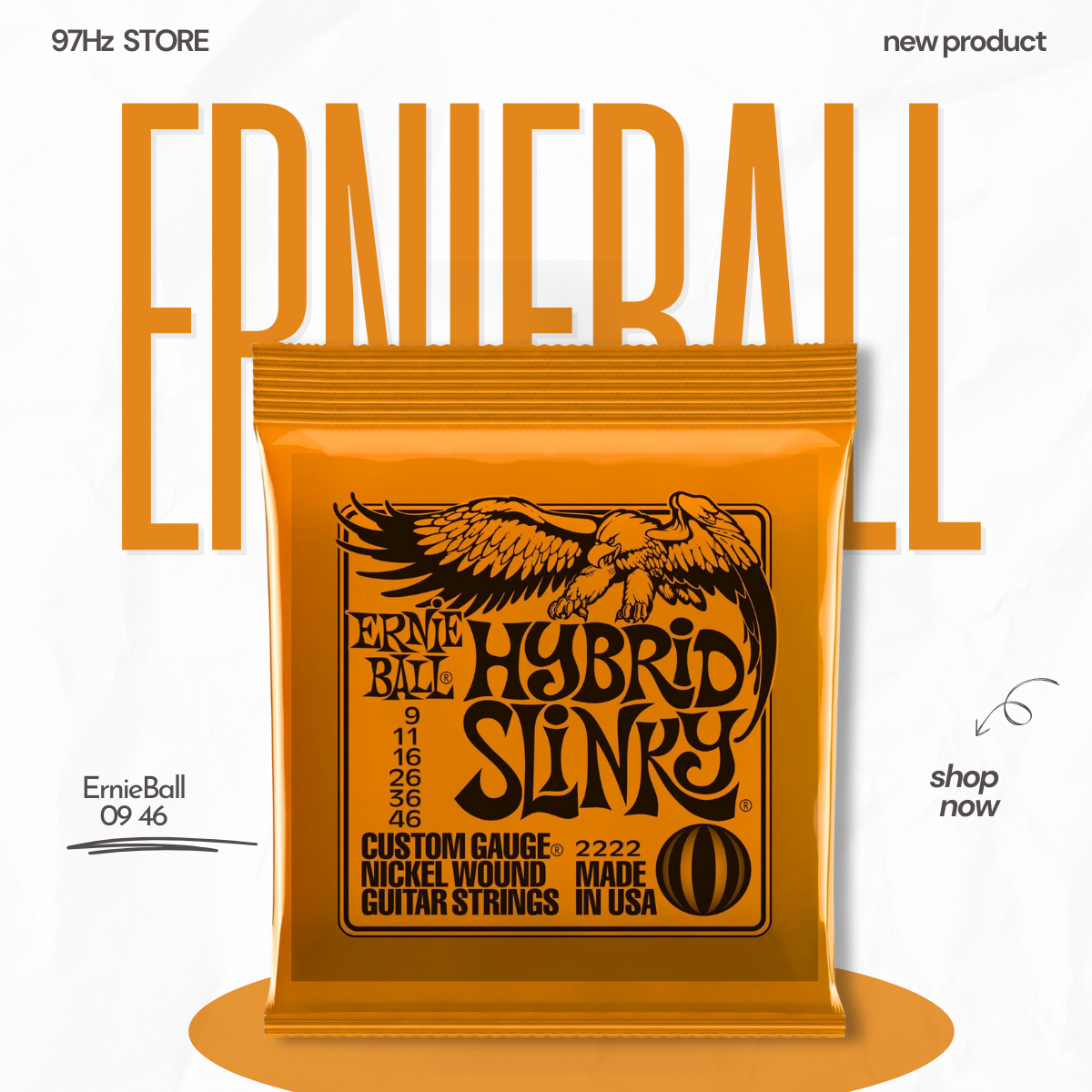 Dây đàn Ernie Ball Hybrid Slinky Nickel Wound Electric Guitar Strings, 9-46