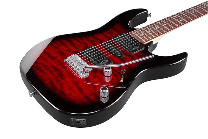 Ibanez GRX70QA Transparent Red Burst - mặt đàn